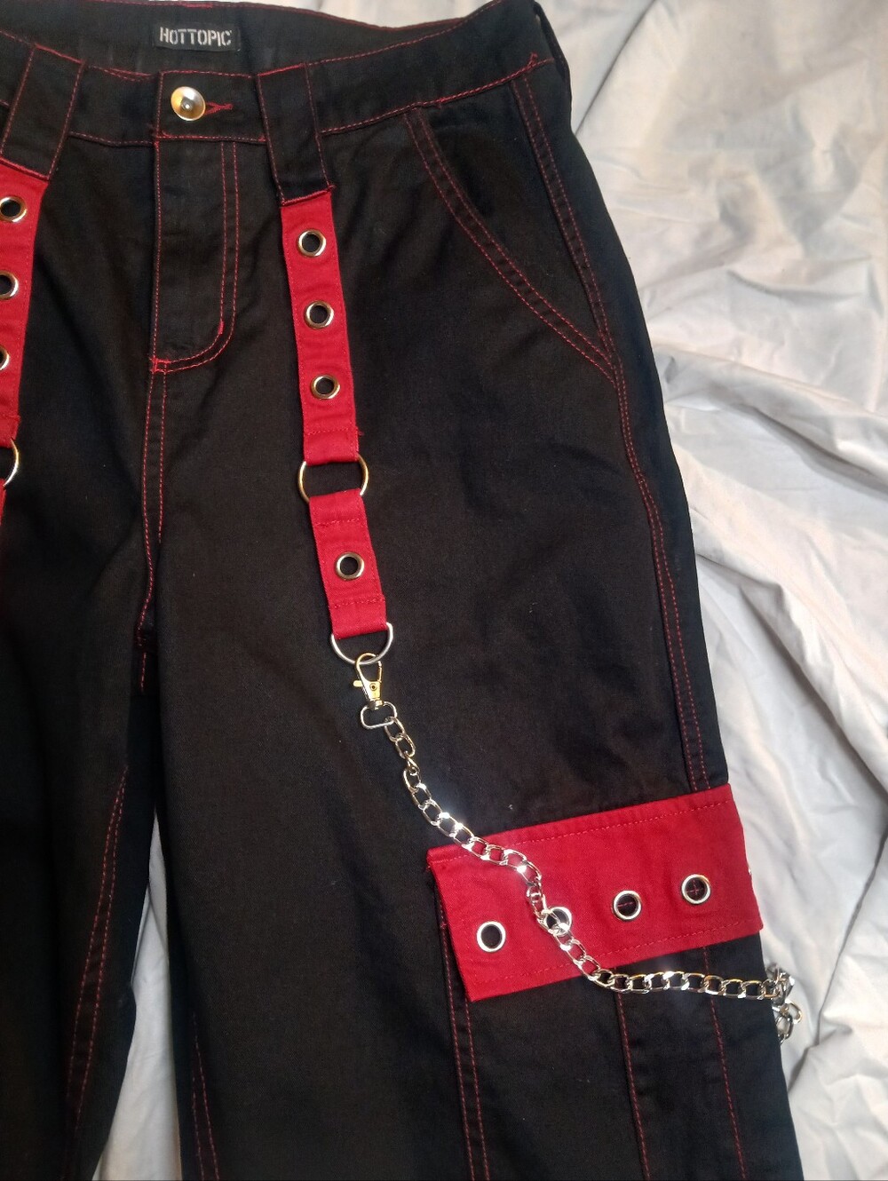 Black And Red Grommet Strap Carpenter Pants Size 5 - Picture 8 of 13